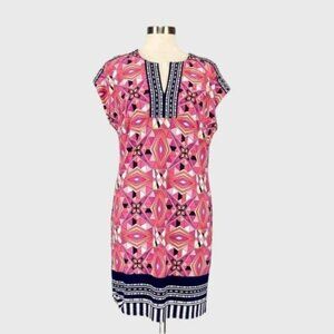 Laundry Shelli Segal Womens Geometric Cap Sleeve Shift Dress Pink size Small
